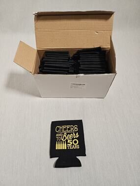 Beer Soda Can Koozie Lot Of 23 - Cheers And Beers To 50 Years - Black And Gold